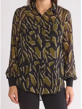 DKNY / Women’s Floral Print Long Sleeve Chiffon Shirt / xs
